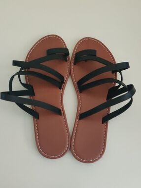 Women's Black Multi-Strap Sandals with Brown Footbed